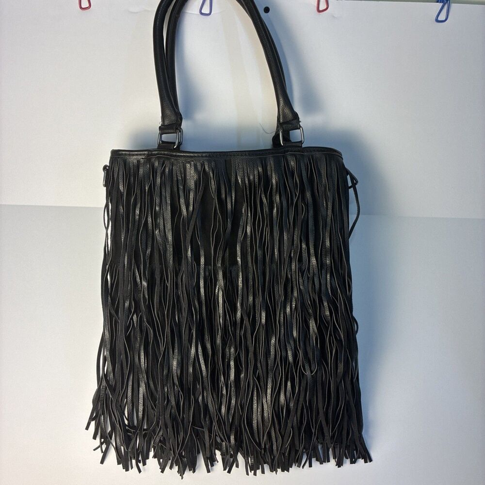 Mossimo Supply Co Fringe Tote Bag black Faux Leather Crossbody Boho Target